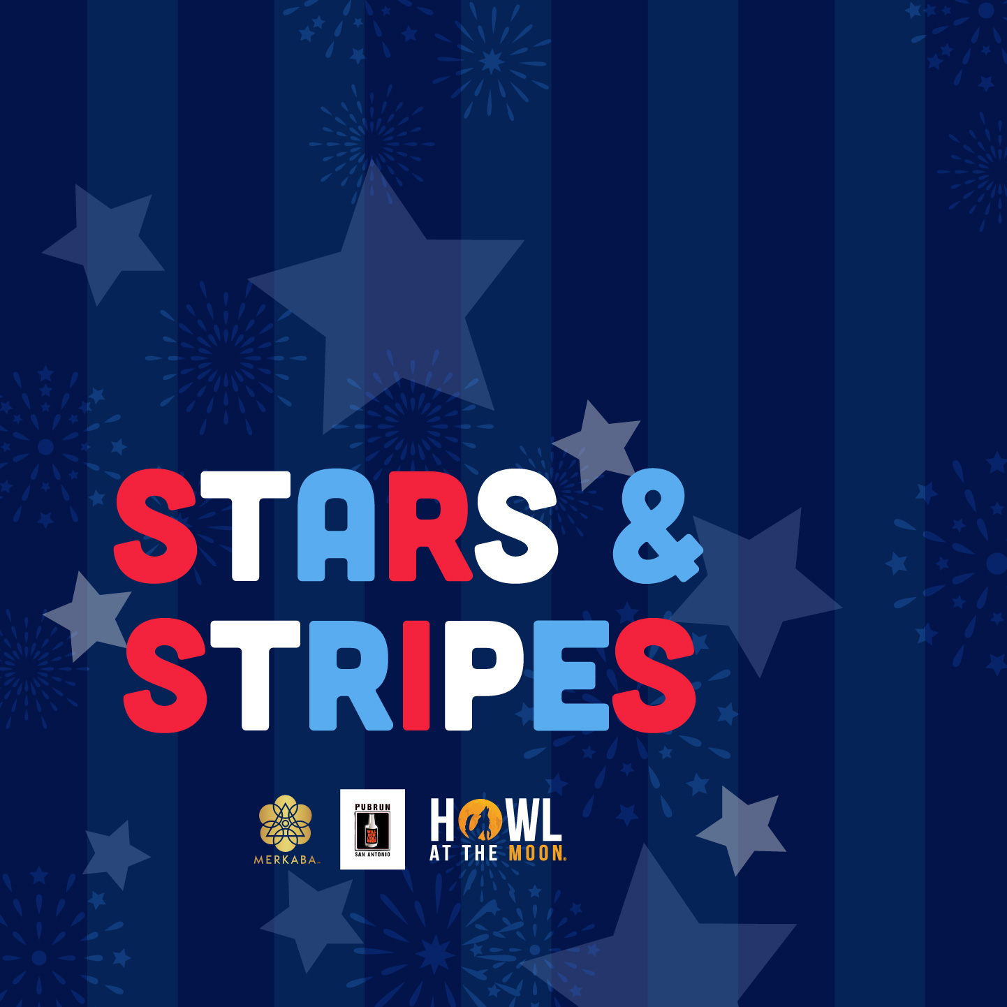 San Antonio First Friday Pub Run graphic for July 4th stars and stripes themed run