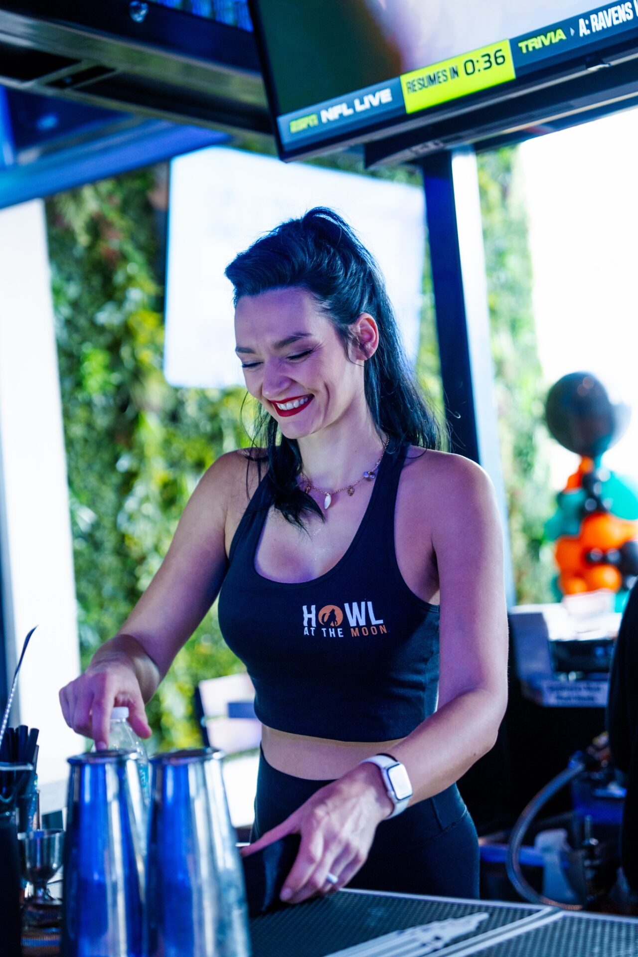 Female patio bartender