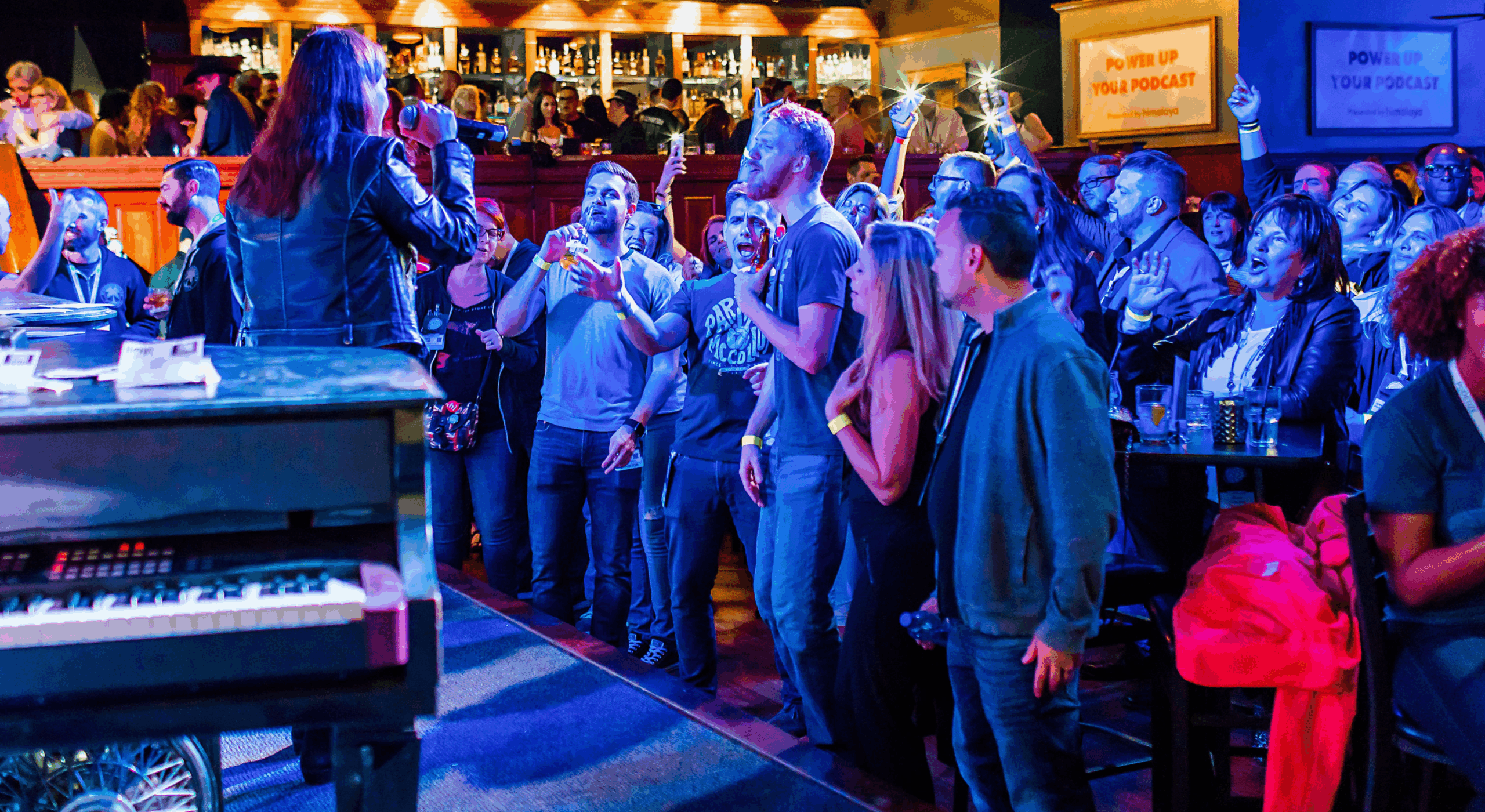 A group of people enjoying a private event at Howl at the Moon