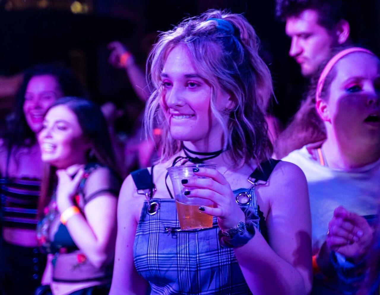 80's Party Girl on Dance Floor with a drink in her hand 80's Night
